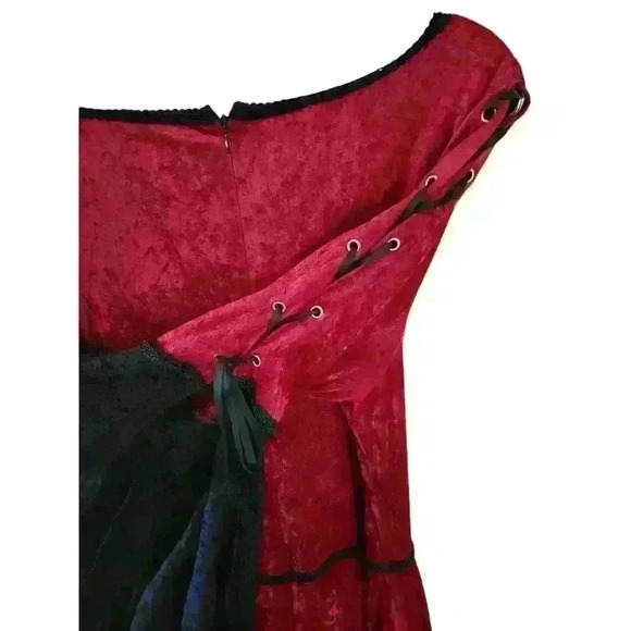 Lip Service VTG Gothic Faux Corset Velvet Cosplay Costume Front Tie Red Size XL - Picture 9 of 11